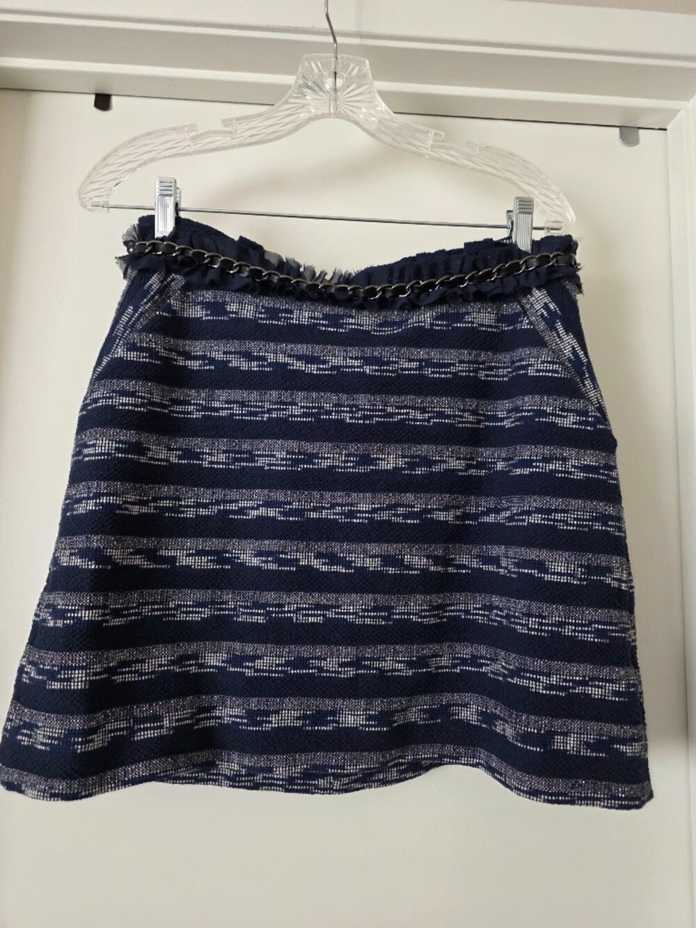 NEW Ramy Brook Shawni Mini Skirt Ruffle Chain Waist Metallic Stripe Tweed Size 8